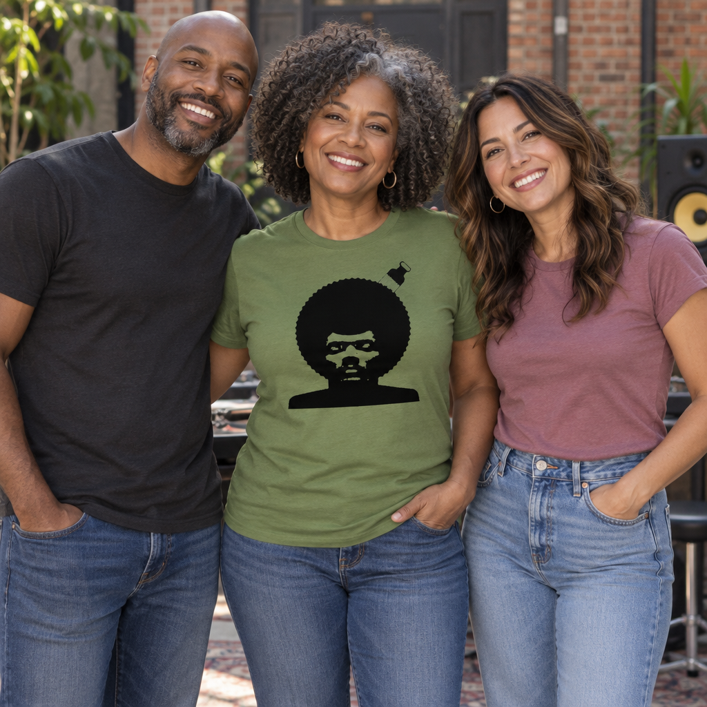 Afro Face and Pick — Military Green T-Shirt — lifestyle group