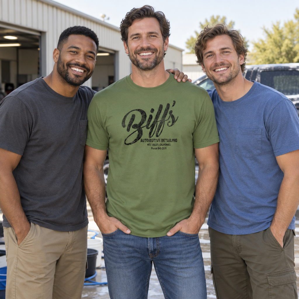 Biff's Automotive Detailing — Military Green T-Shirt — lifestyle group