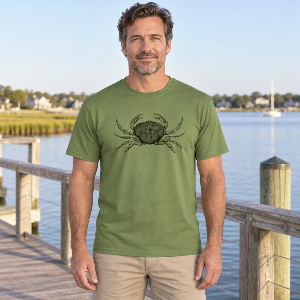 Crab Illustration — Military Green T-Shirt — lifestyle hero