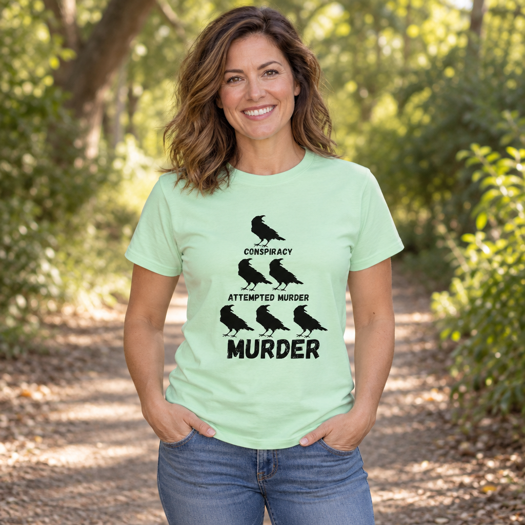 Conspiracy Attempted Murder Crows — Mint Green T-Shirt — lifestyle alt