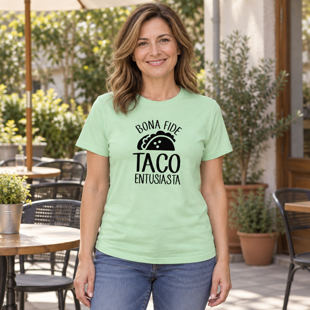 Bona Fide Taco Enthusiast — Mint Green T-Shirt — lifestyle hero