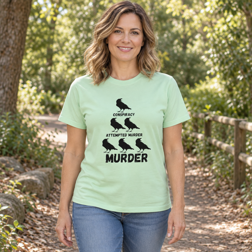 Conspiracy Attempted Murder Crows — Mint Green T-Shirt — lifestyle hero