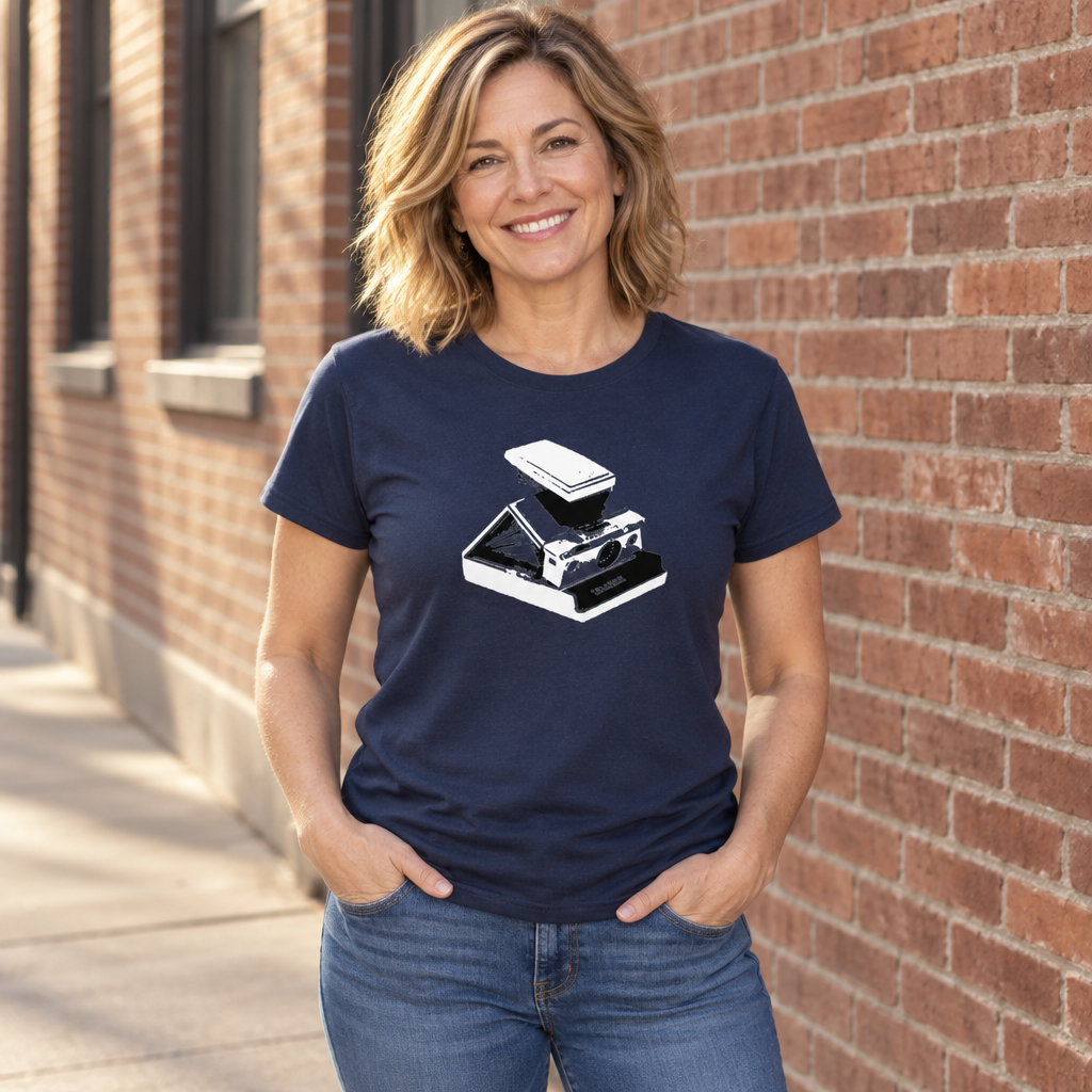 Vintage Instant Camera — Navy T-Shirt — lifestyle alt