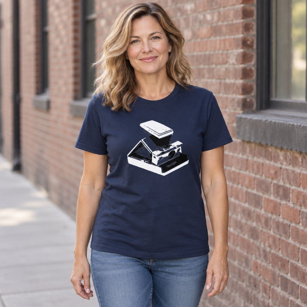 Vintage Instant Camera — Navy T-Shirt — lifestyle hero