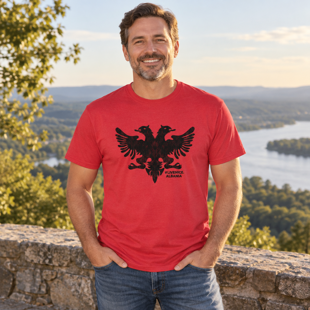 Albanian Double-Headed Eagle — Red T-Shirt — lifestyle alt