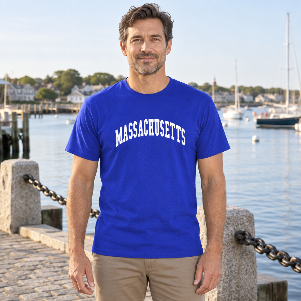 Massachusetts Collegiate Letters — Royal Blue T-Shirt — lifestyle hero