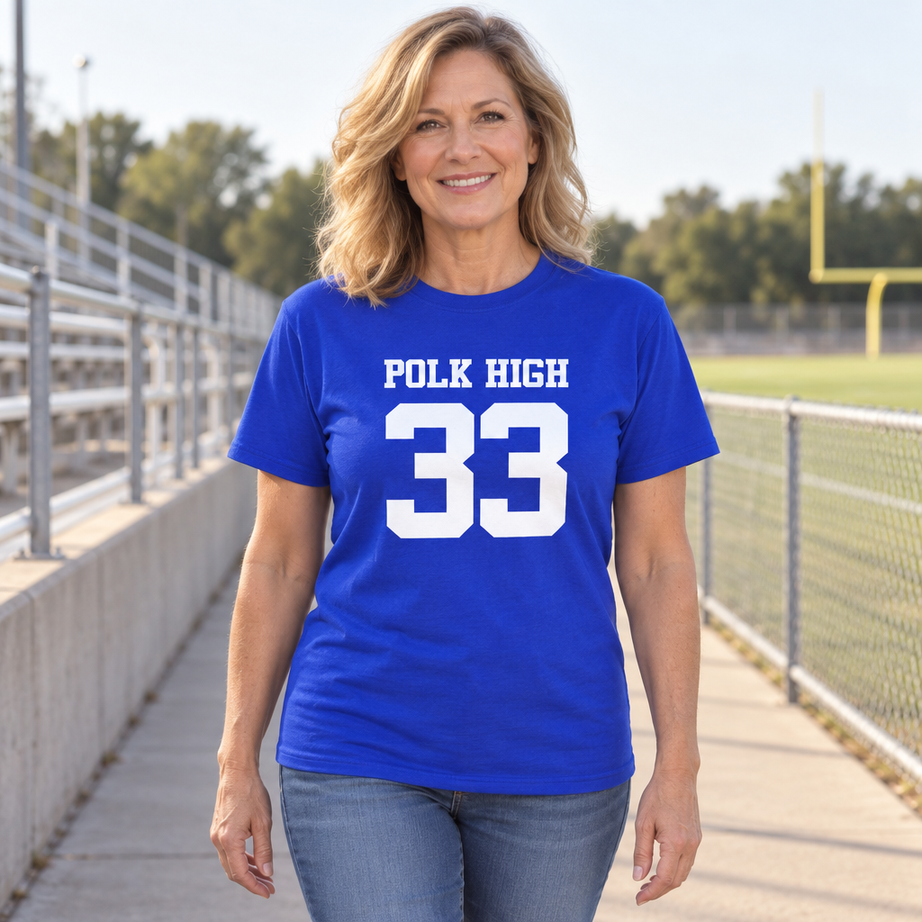 Polk High 33 — Royal Blue T-Shirt — lifestyle hero