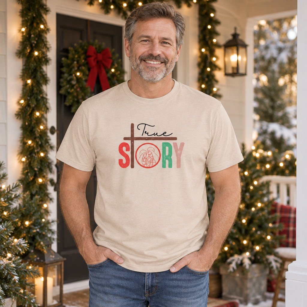 Christmas True Story — Sand T-Shirt — lifestyle alt