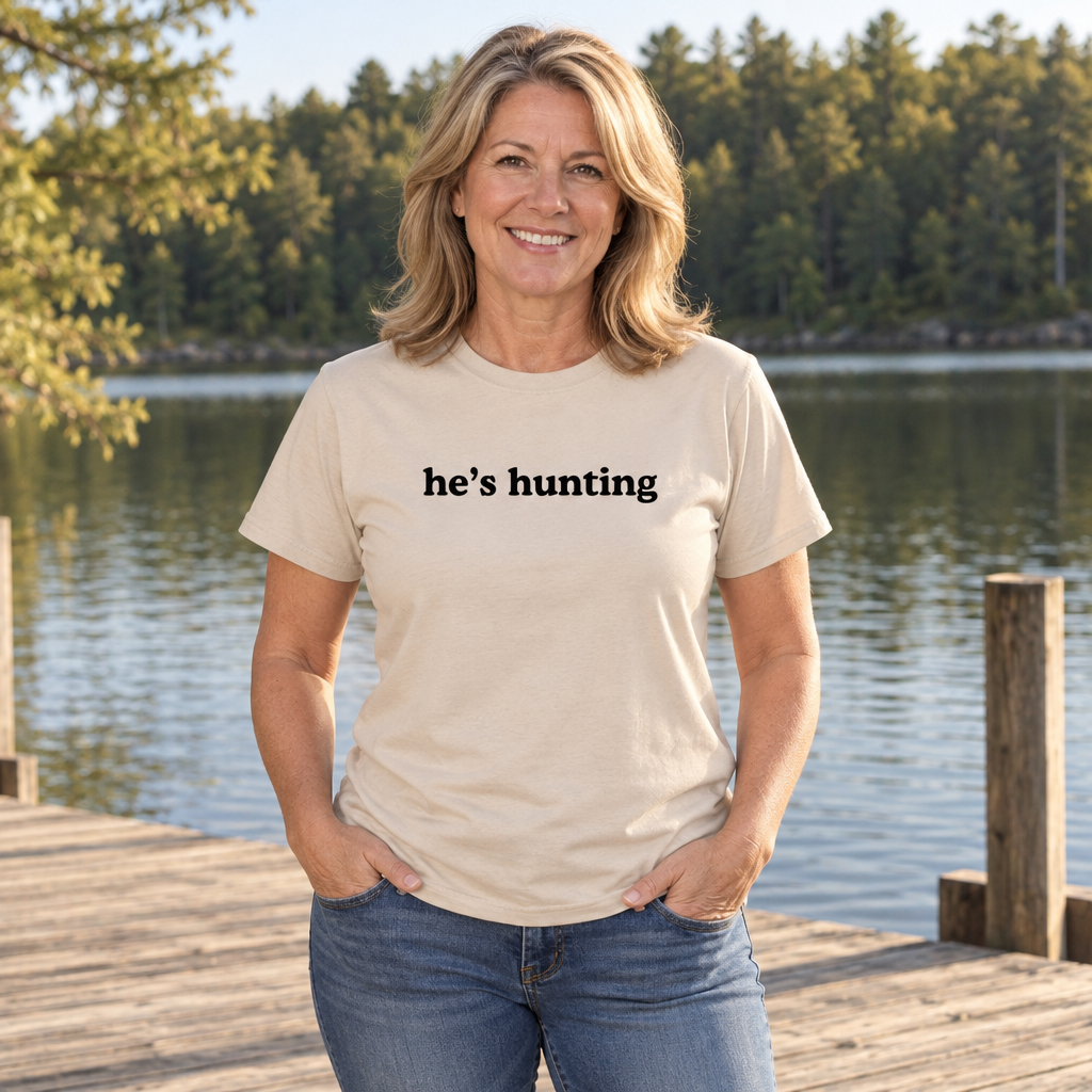 He's Hunting — Sand T-Shirt — lifestyle alt