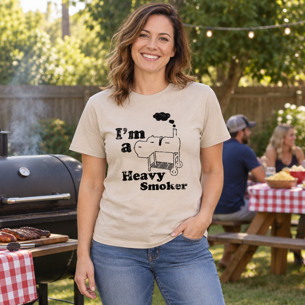 I'm a Heavy Smoker BBQ — Sand T-Shirt — lifestyle alt