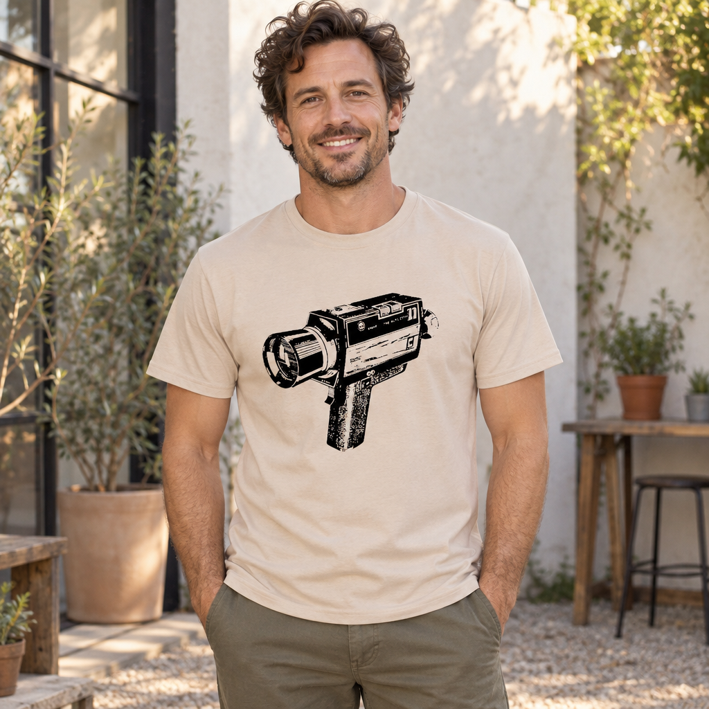 Vintage Super 8 Movie Camera — Sand T-Shirt — lifestyle alt
