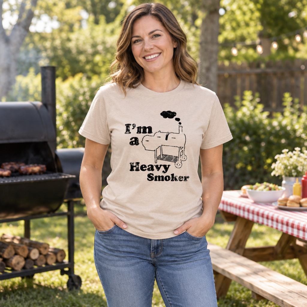 I'm a Heavy Smoker BBQ — Sand T-Shirt — lifestyle hero