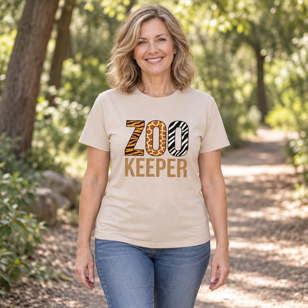 Zoo Keeper Tired Moms — Sand T-Shirt — lifestyle hero