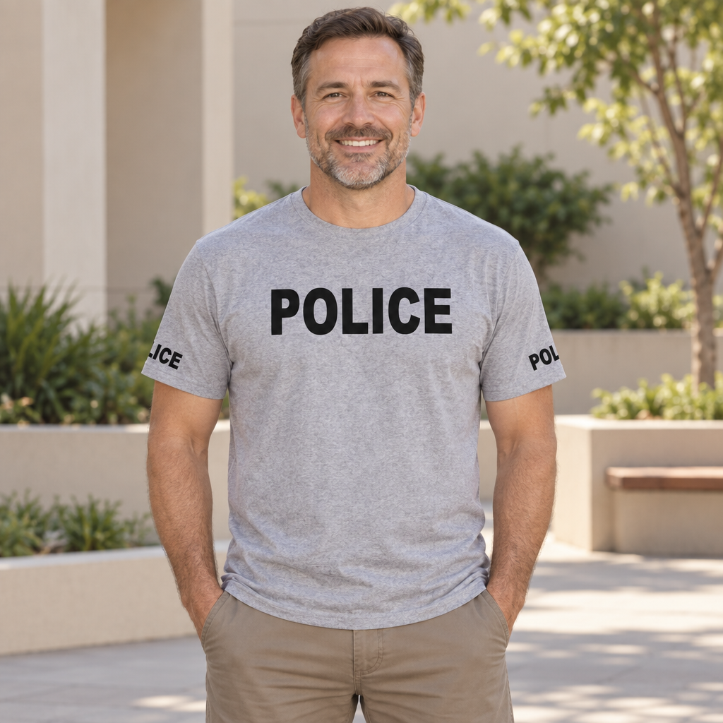 Police Front and Sleeve Lettering — Sport Gray T-Shirt — lifestyle alt