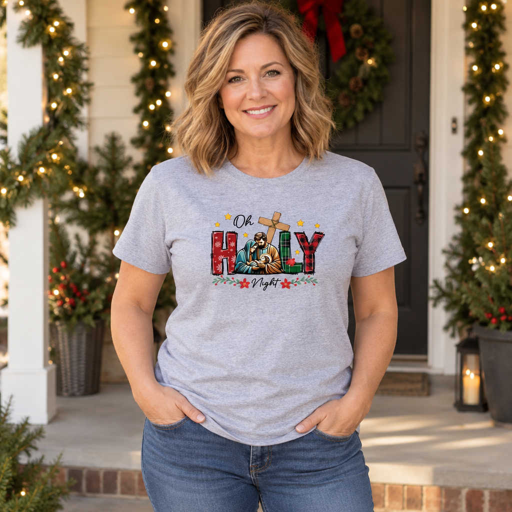 Oh Holy Night Nativity — Sport Gray T-Shirt — lifestyle alt