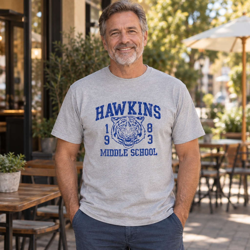 Hawkins Middle School — Sport Gray T-Shirt — lifestyle alt