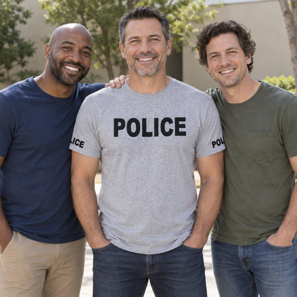 Police Front and Sleeve Lettering — Sport Gray T-Shirt — lifestyle group