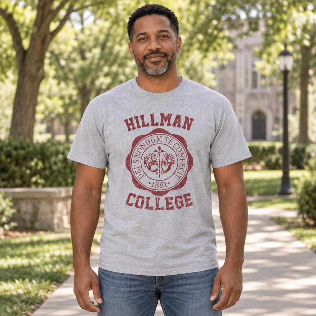 Hillman College Crest — Sport Gray T-Shirt — lifestyle hero