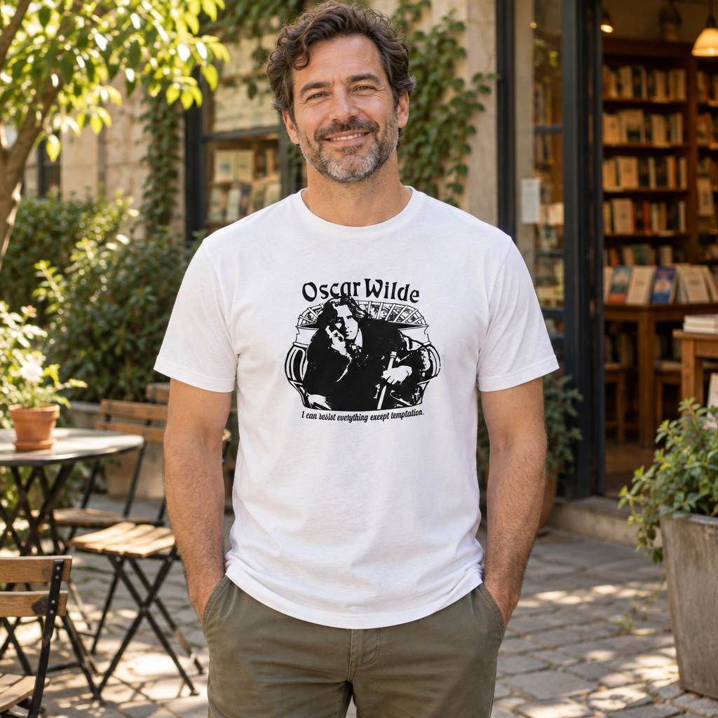 Oscar Wilde Temptation Portrait — White T-Shirt — lifestyle alt