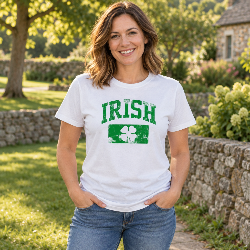Irish Shamrock Distressed Green — White T-Shirt — lifestyle alt