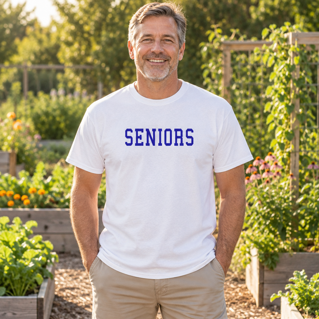 Seniors Block Letters — White T-Shirt — lifestyle alt