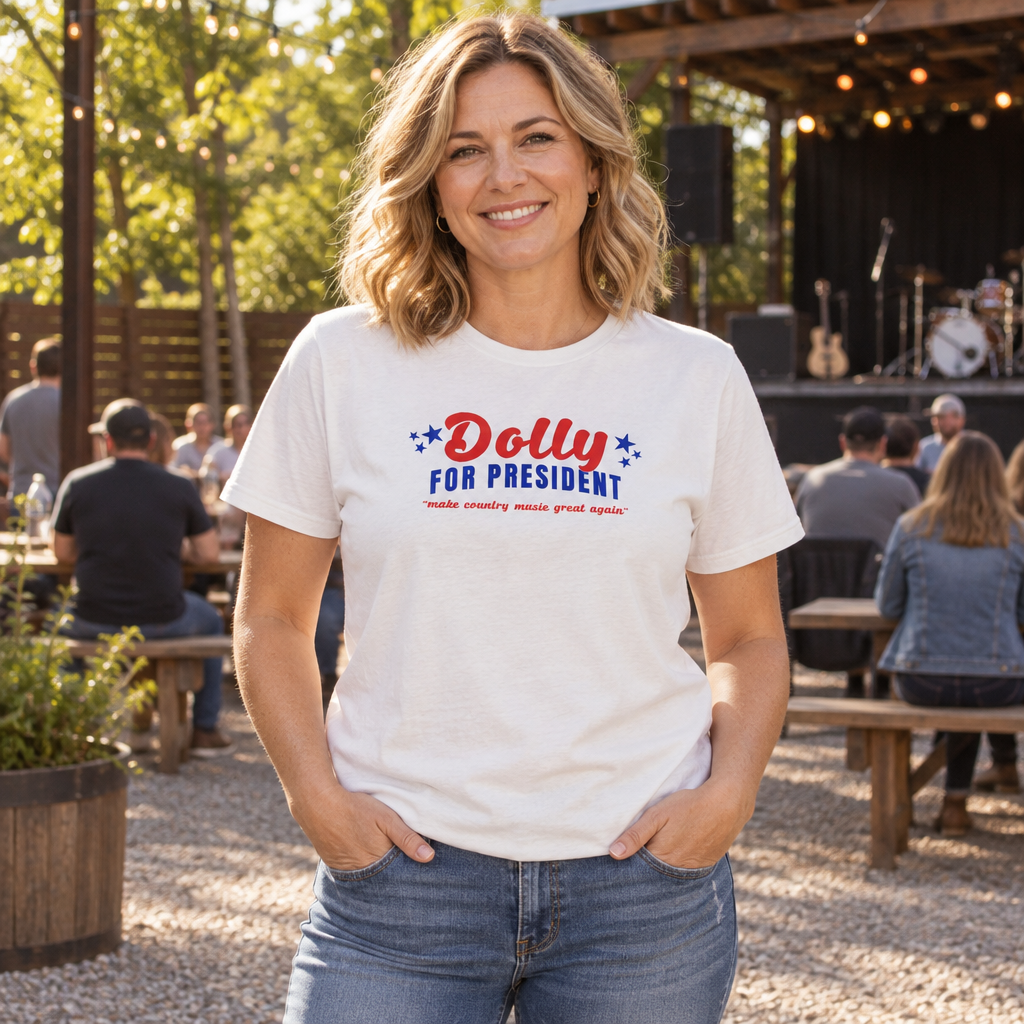 Dolly for President — White T-Shirt — lifestyle alt