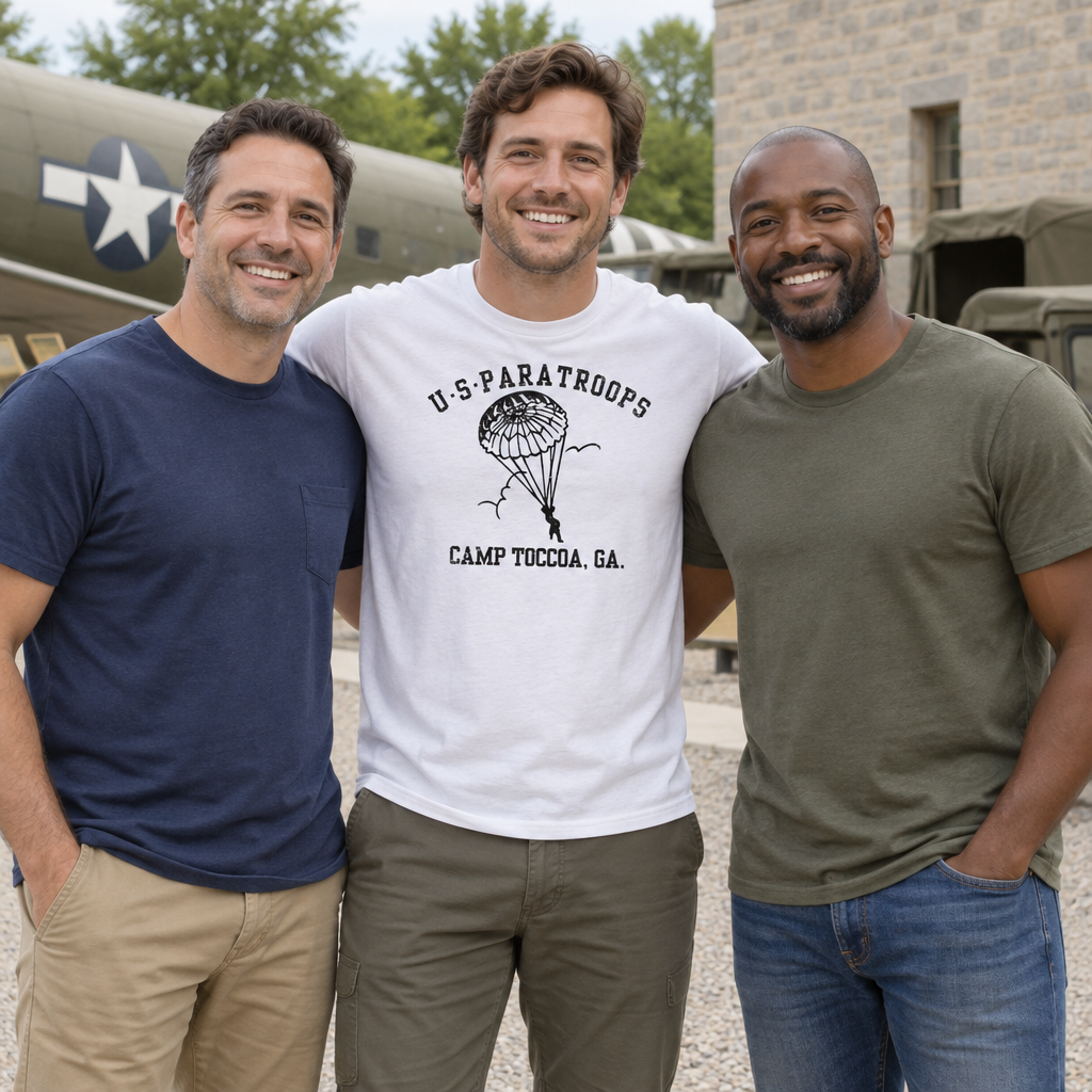US Paratroops Camp Toccoa — White T-Shirt — lifestyle group
