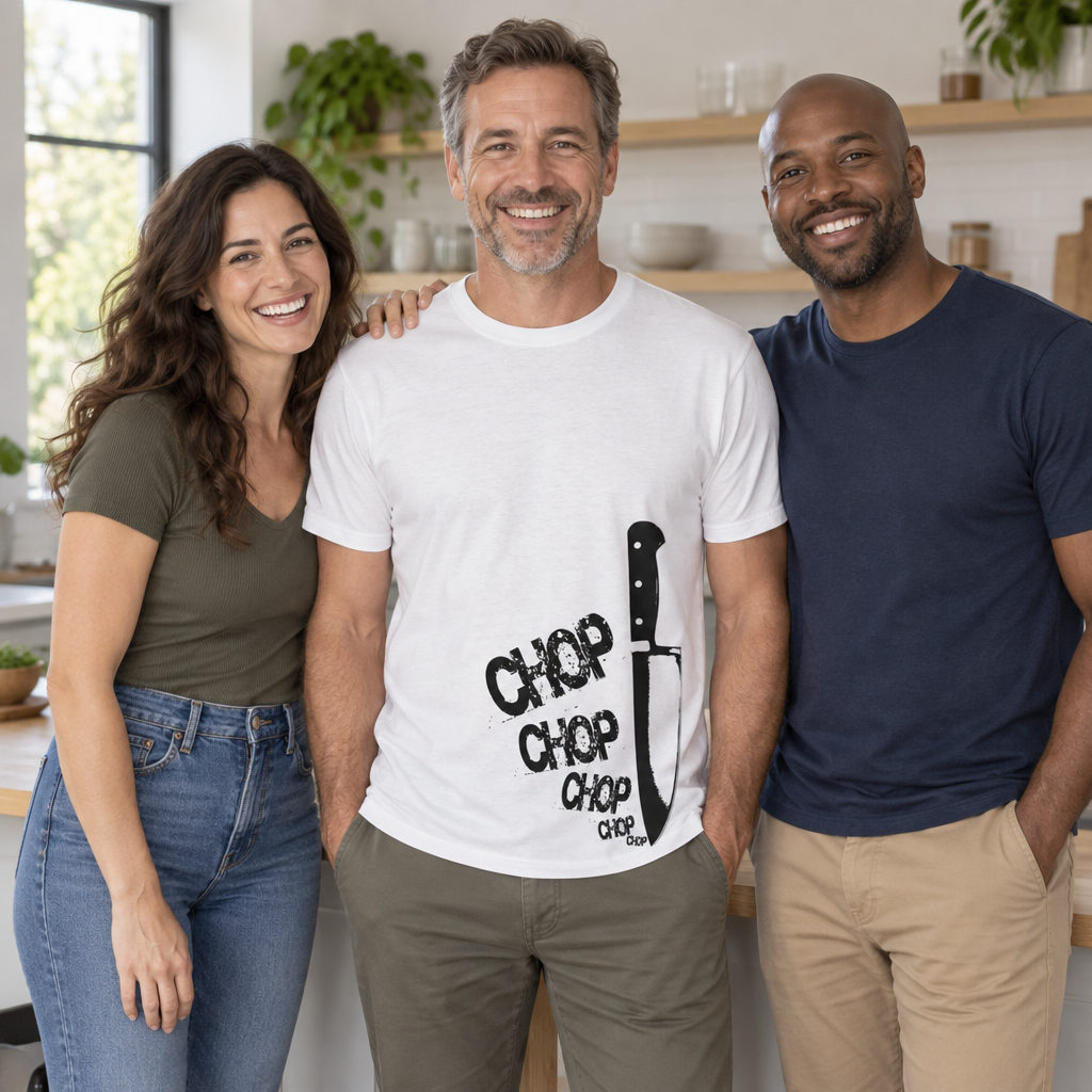 Chop Chop Chef Knife — White T-Shirt — lifestyle group
