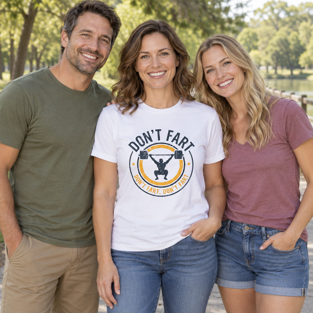 Funny Gym Shirt Men Weightlifting Don't Fart Workout — White T-Shirt — lifestyle group