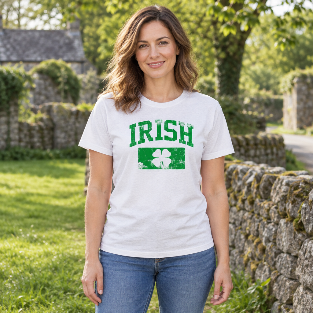 Irish Shamrock Distressed Green — White T-Shirt — lifestyle hero