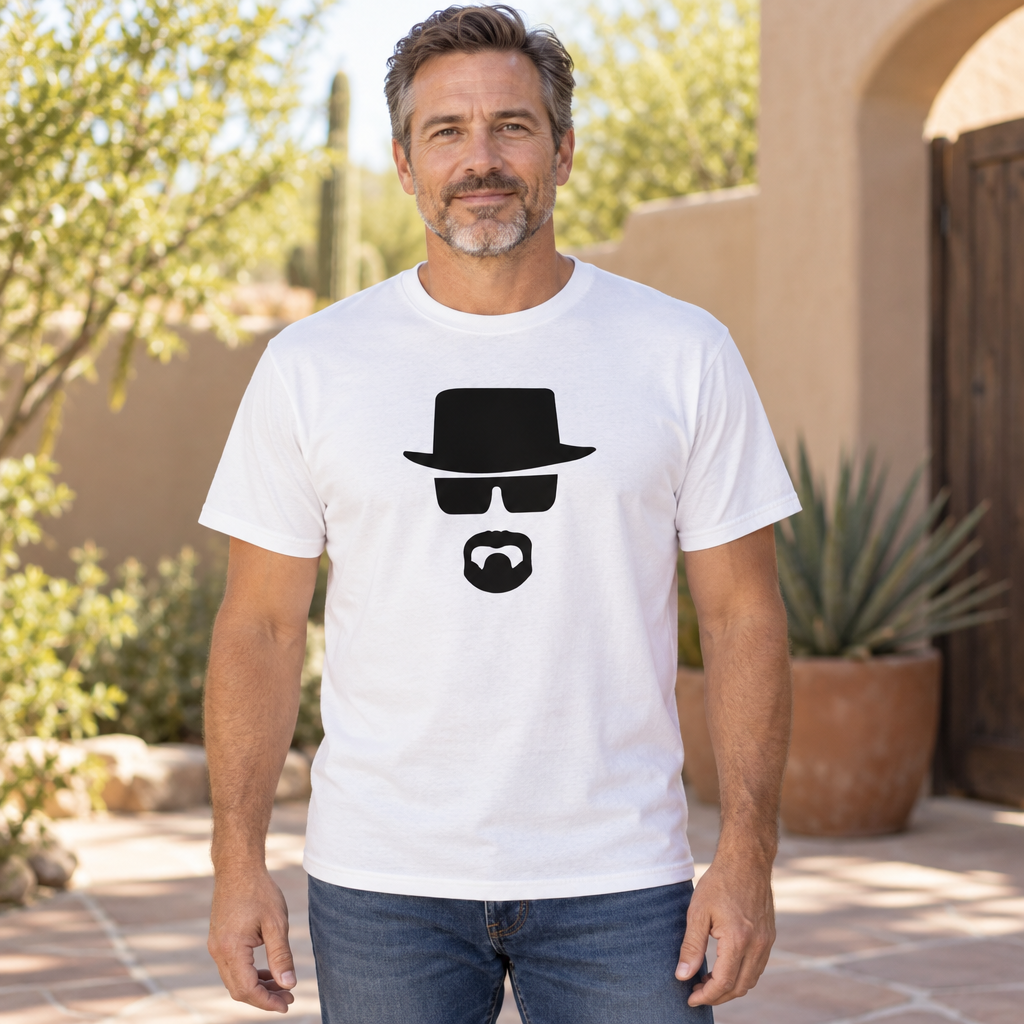 Hat Glasses and Beard Silhouette — White T-Shirt — lifestyle hero