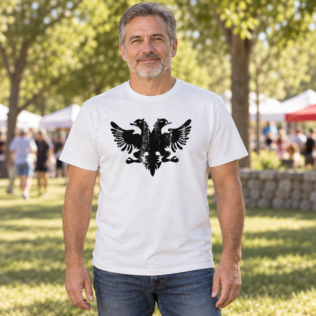 Albanian Double-Headed Eagle — White T-Shirt — lifestyle hero