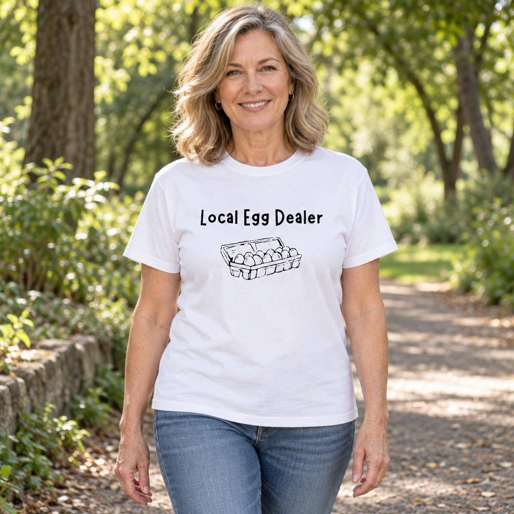 Chicken Local Egg Dealer — White T-Shirt — lifestyle hero