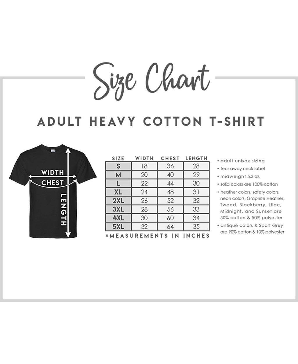 Don't Be An Assquatch size chart