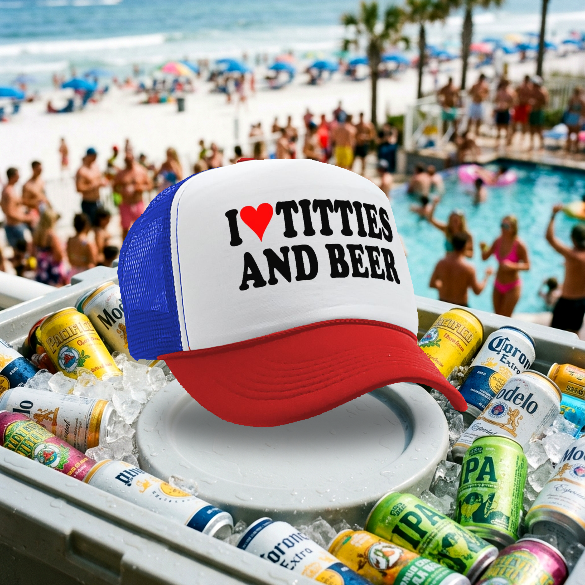 I Heart Titties and Beer - Five Panel Retro Style TRUCKER Cap