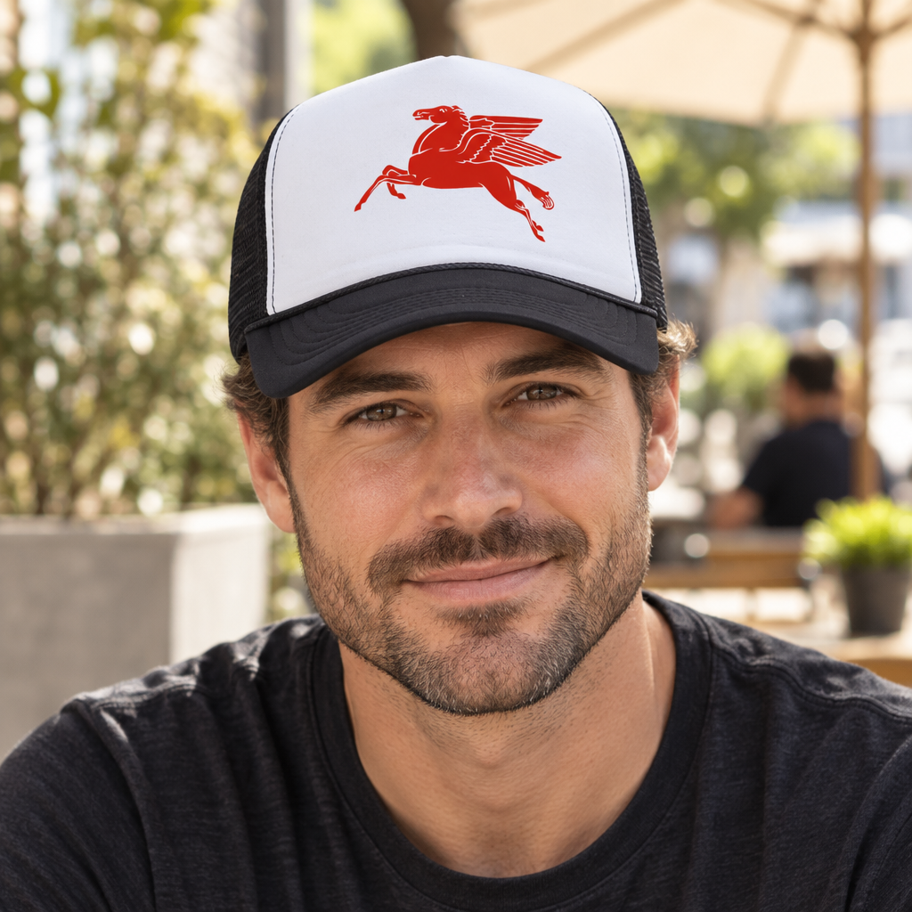 Red Pegasus — Black Trucker Hat — lifestyle alt
