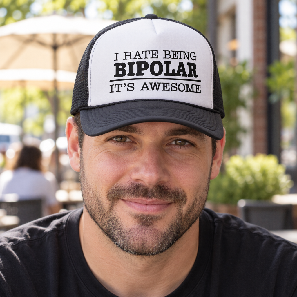 I Hate Being Bipolar It's Awesome — Black Trucker Hat — lifestyle alt