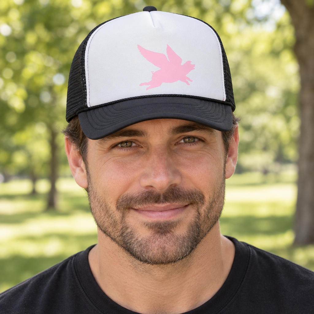 Flying Pig — Black Trucker Hat — lifestyle alt