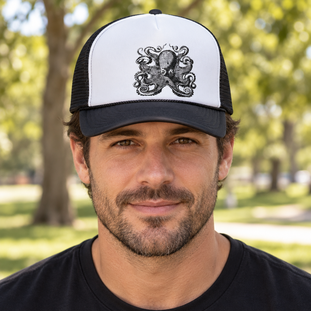 Octopus — Black Trucker Hat — lifestyle alt