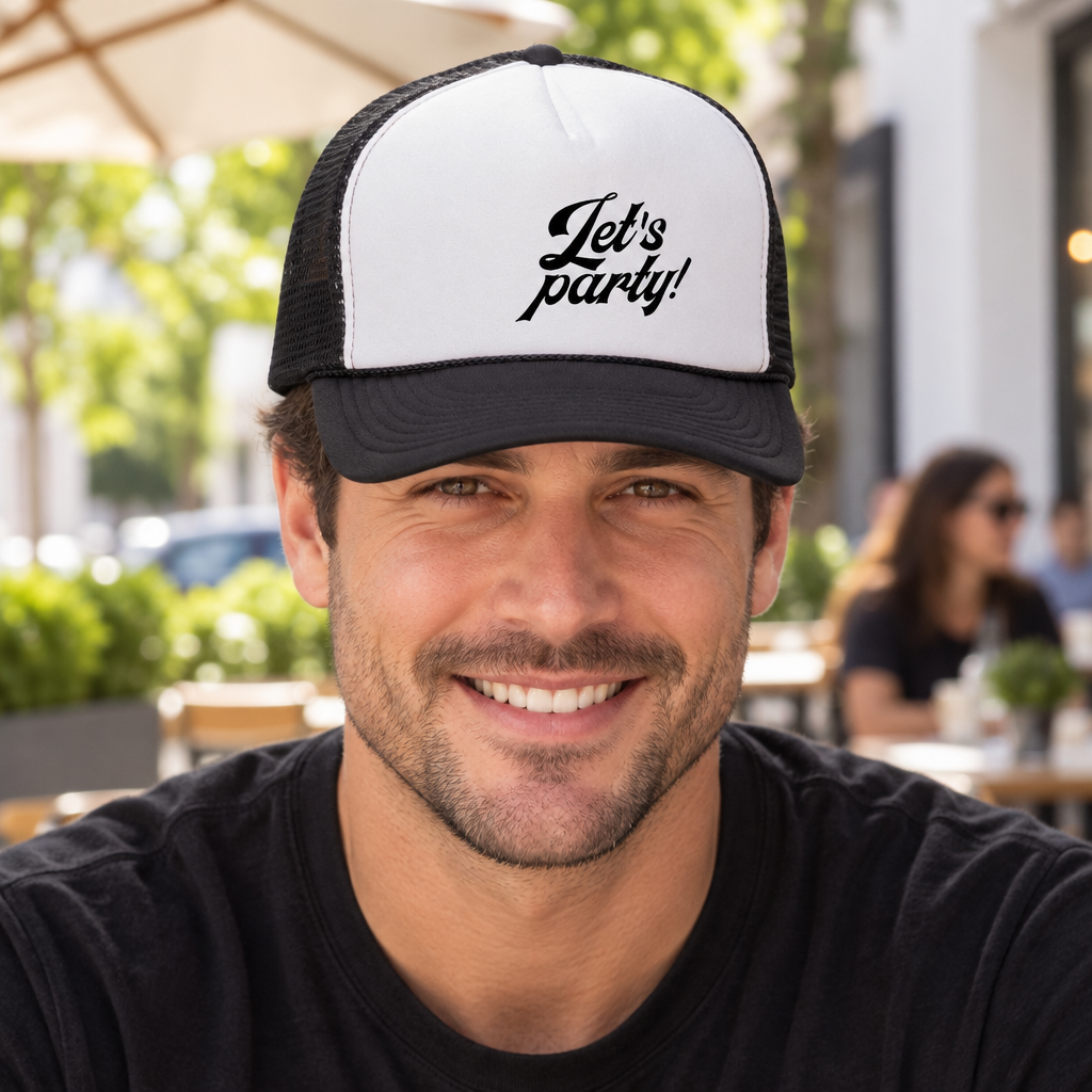Let's Party — Black Trucker Hat — lifestyle alt