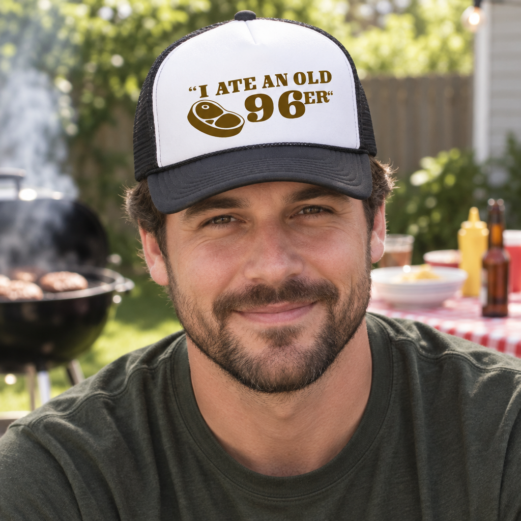 I Ate an Old 96er — Black Trucker Hat — lifestyle alt