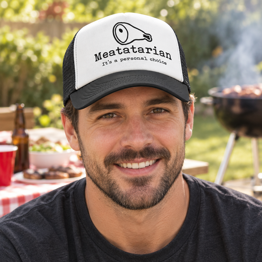 Meatatarian — Black Trucker Hat — lifestyle alt