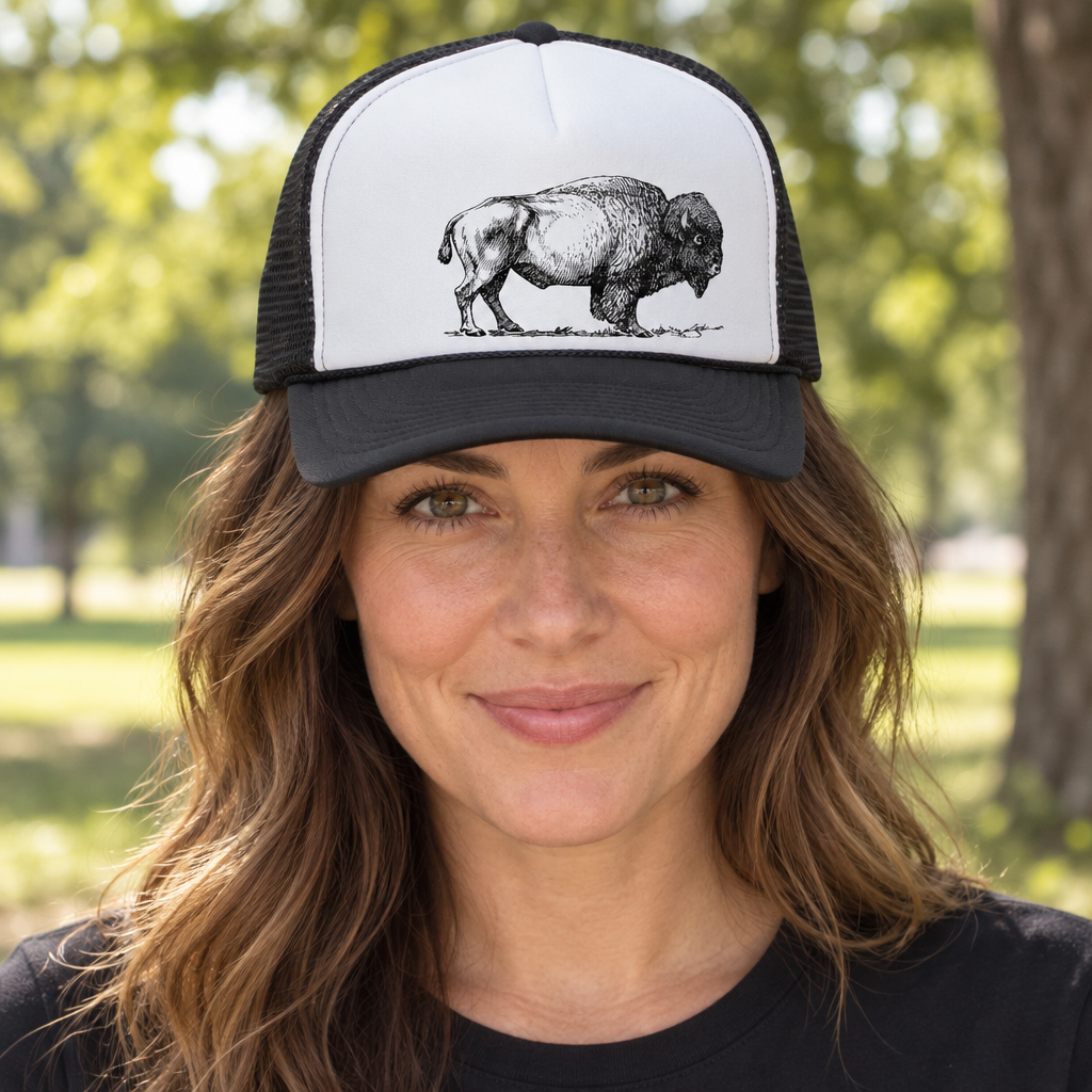 American Bison — Black Trucker Hat — lifestyle alt