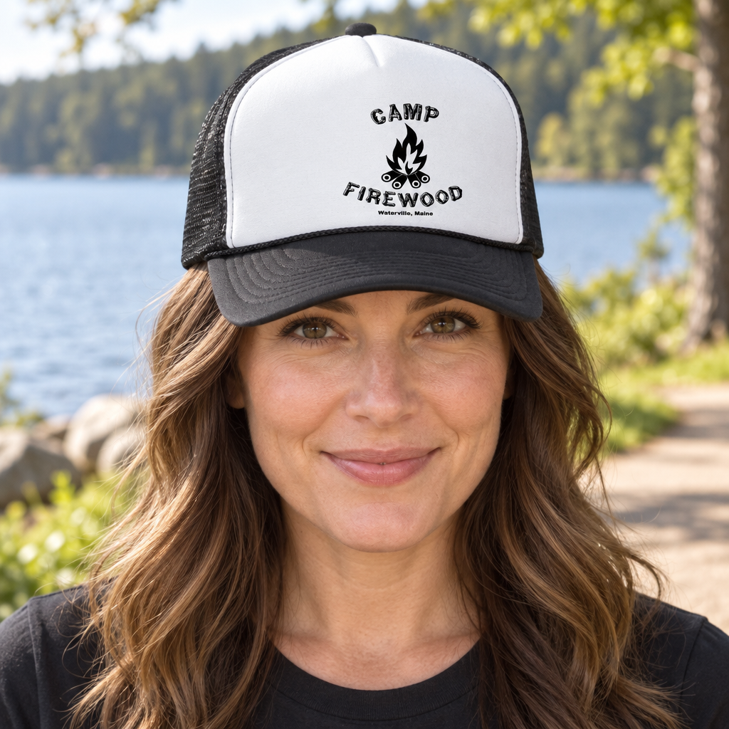 Camp Firewood — Black Trucker Hat — lifestyle alt