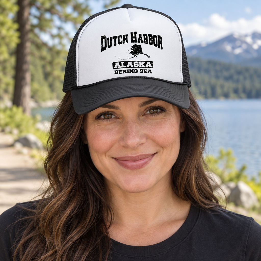 Dutch Harbor Alaska — Black Trucker Hat — lifestyle alt