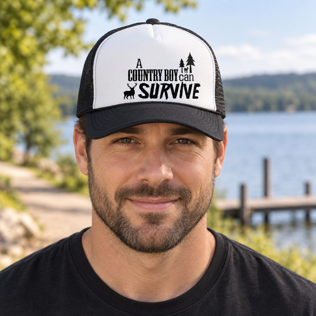 A Country Boy Can Survive — Black Trucker Hat — lifestyle alt