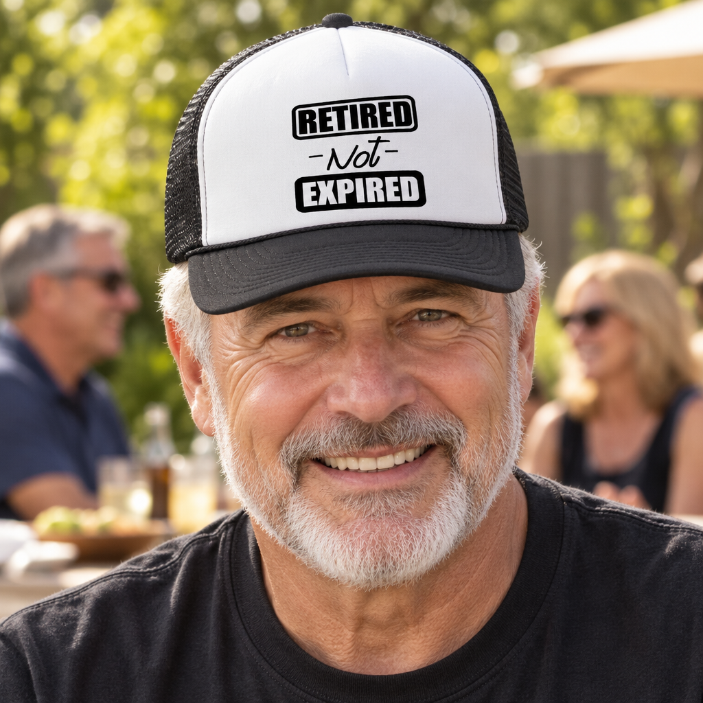 Retired Not Expired — Black Trucker Hat — lifestyle alt