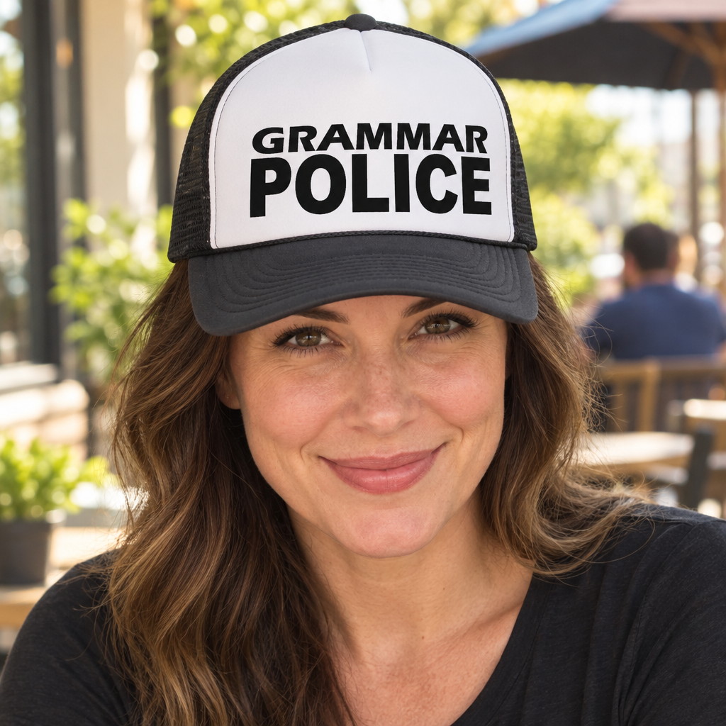 Grammar Police — Black Trucker Hat — lifestyle alt