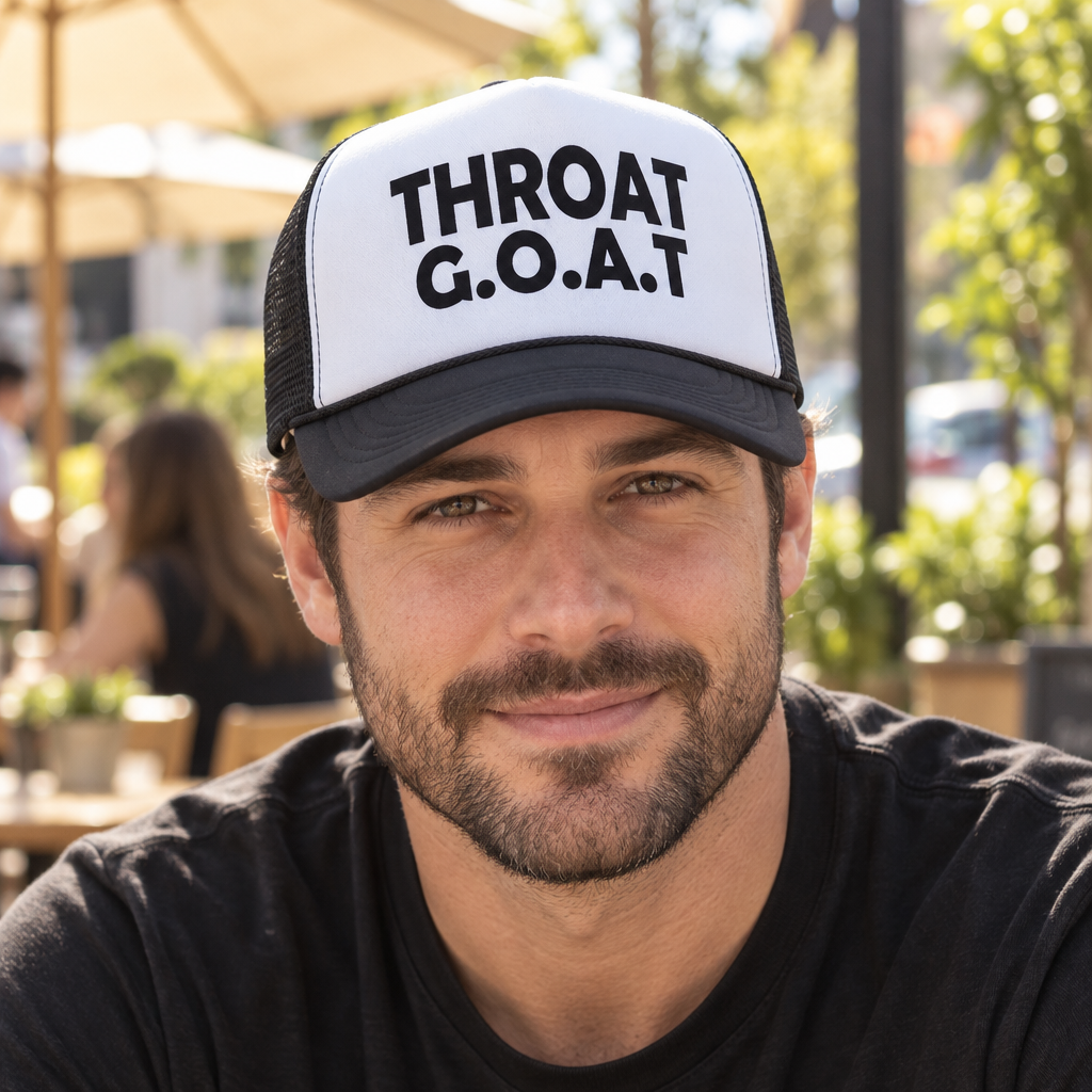 Throat GOAT — Black Trucker Hat — lifestyle alt