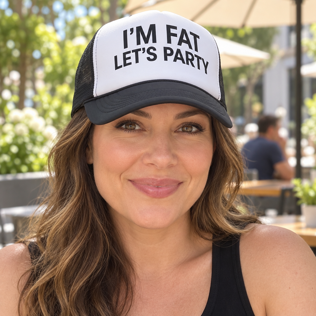 I'm Fat Let's Party — Black Trucker Hat — lifestyle alt